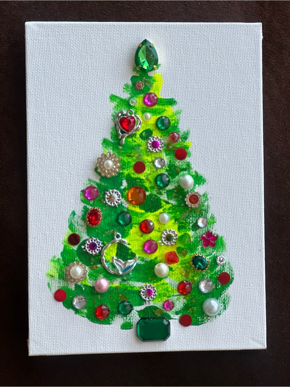 Handmade Green Holiday Tree Wall Art with Gem Accents